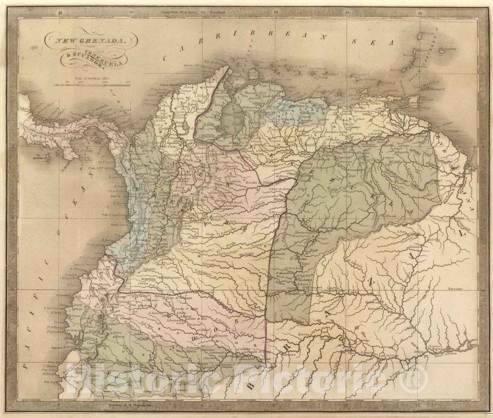 Historic Map : 1848 New Grenada, Venezuela, and Ecuador. - Vintage Wall Art