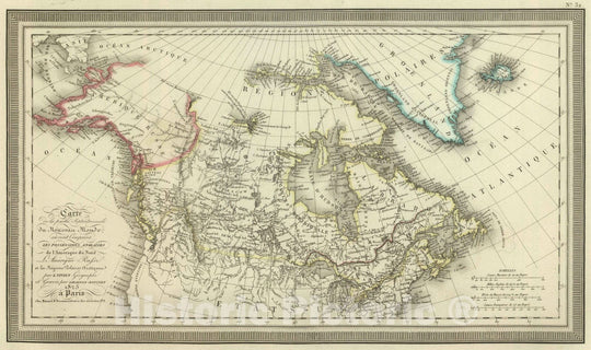 Historic Map : Canada; Iceland, Alaska, 1825 Carte de la partie Septentrionale de Nouveau Monde. , Vintage Wall Art