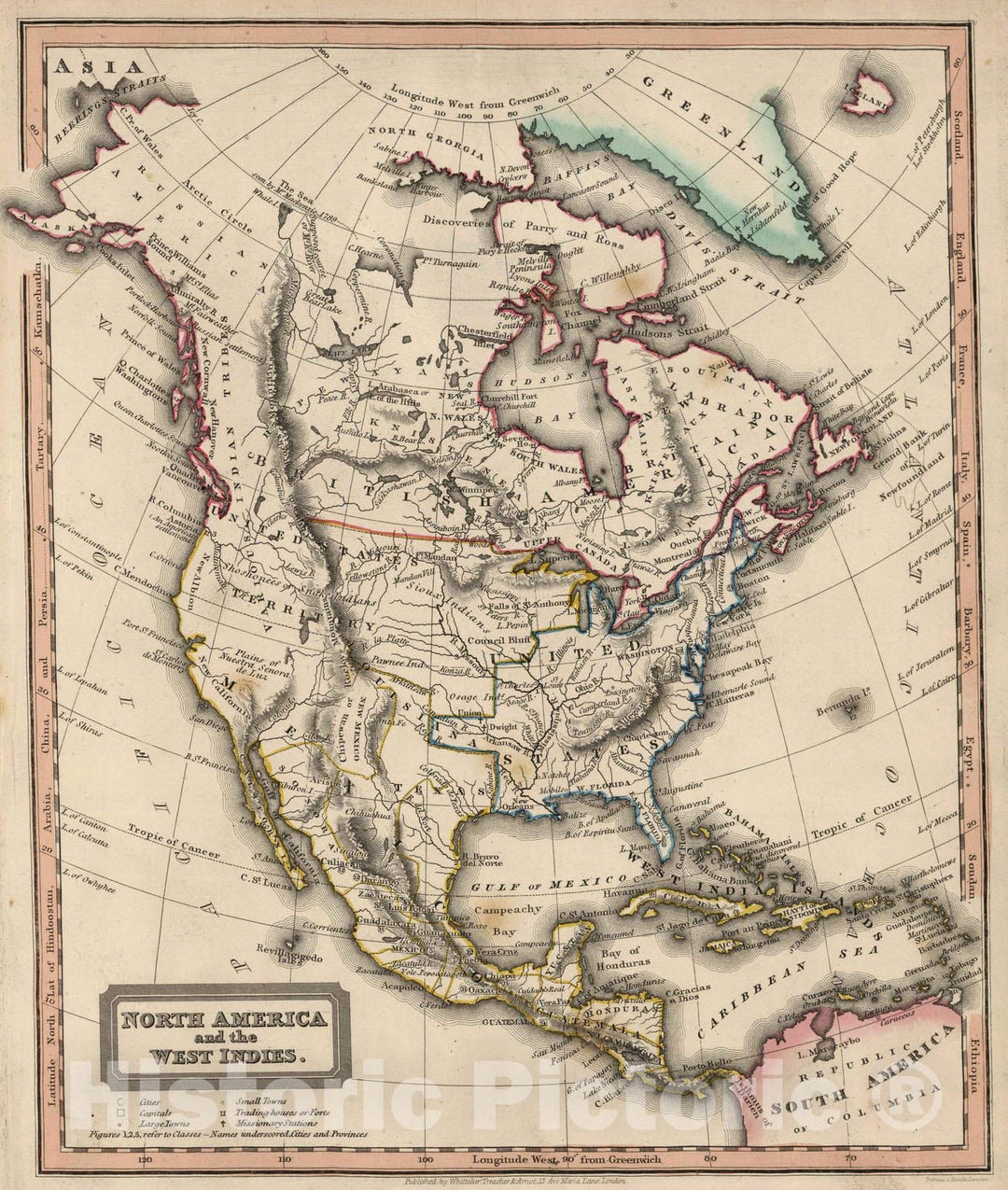 Historic Map : School Atlas - 1828 North America And the West Indies - Vintage Wall Art