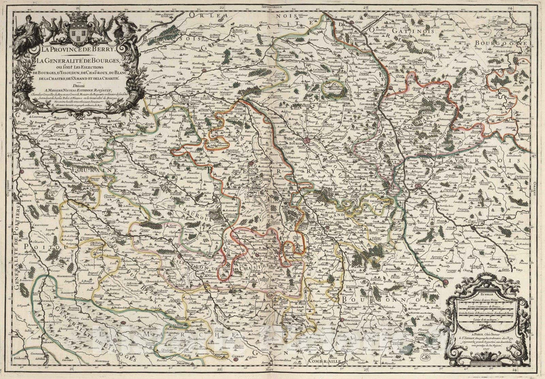 Historic Map : Berry , France 1707 La Province de Berry. La Generalite de Bourges. , Vintage Wall Art