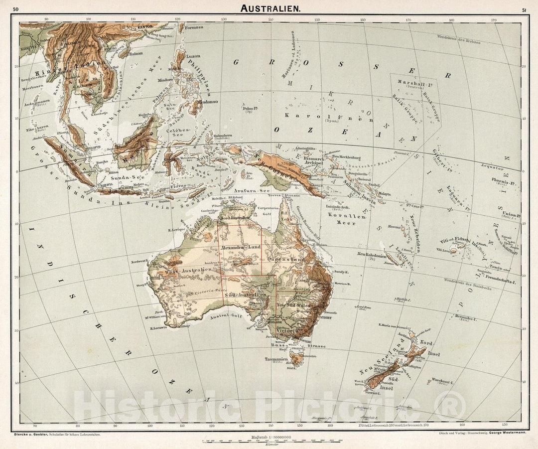 Historic Map : New Zealand, Australia 1896 Australien , Vintage Wall Art