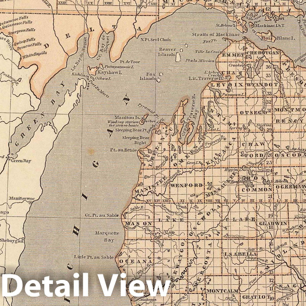 Historic Map : National Atlas - 1845 Michigan. - Vintage Wall Art