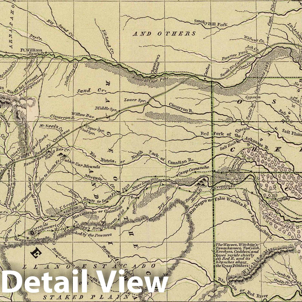 Historic Map : National Atlas - 1845 Indian Terr, N. Texas, N.M. - Vintage Wall Art