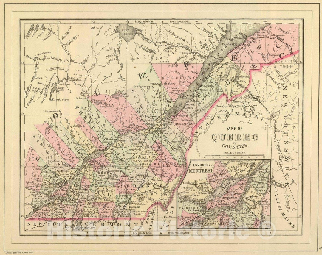 Historic Map : 1886 Quebec. - Vintage Wall Art