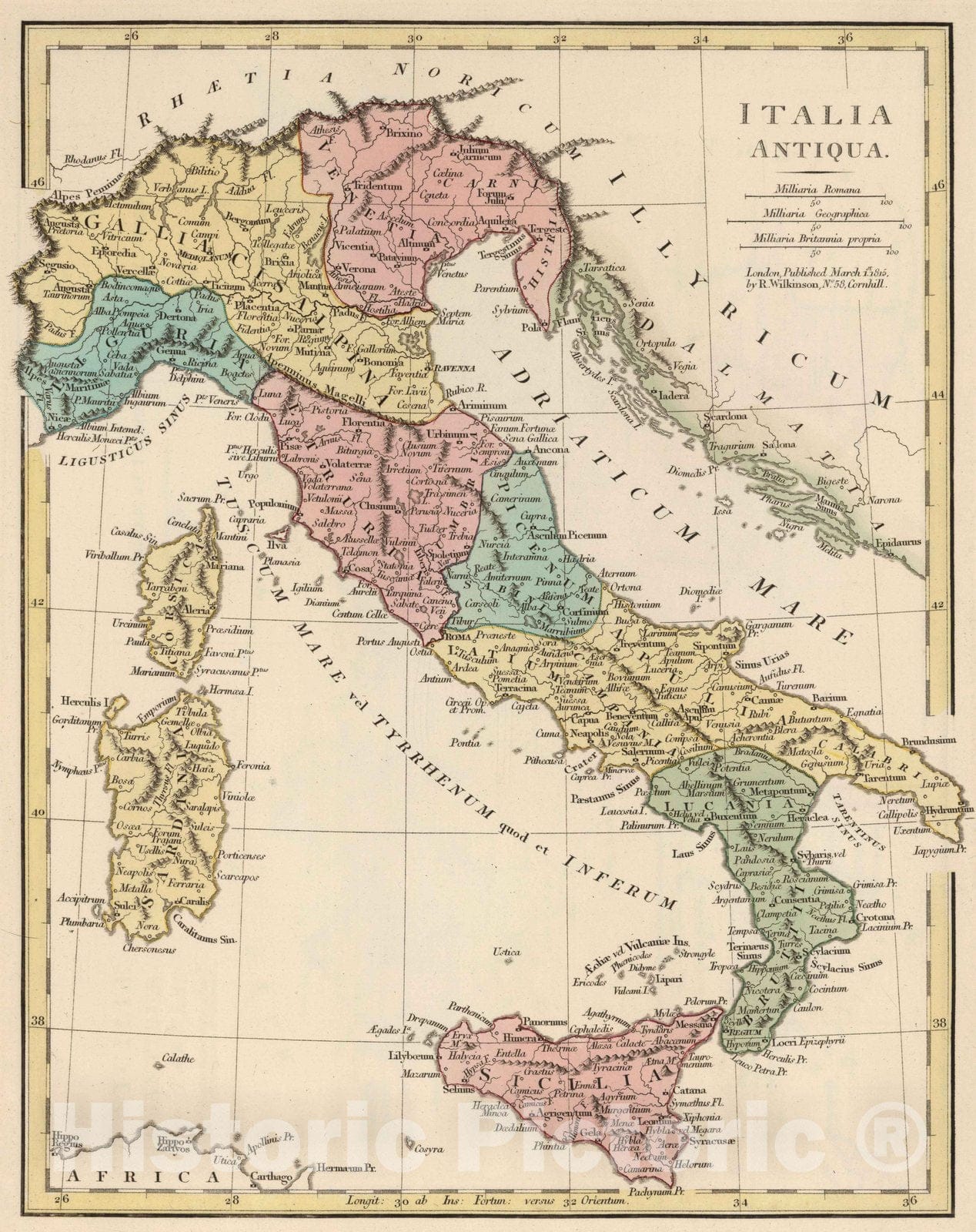 Historic Map : Italy, 1815 Italia Antiqua (Italy). , Vintage Wall Art