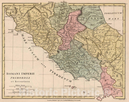 Historic Map : Italy, 1801 Romani Imperii Primordia et Recentiora. , Vintage Wall Art