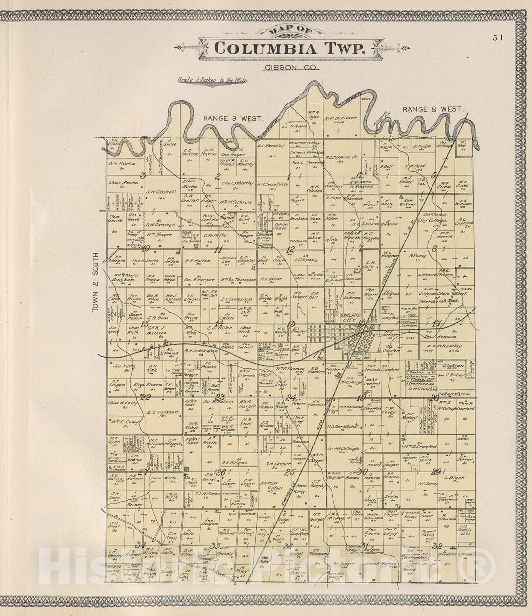 Historic Map : 1899 Columbia Township, Gibson County, Indiana. - Vintage Wall Art