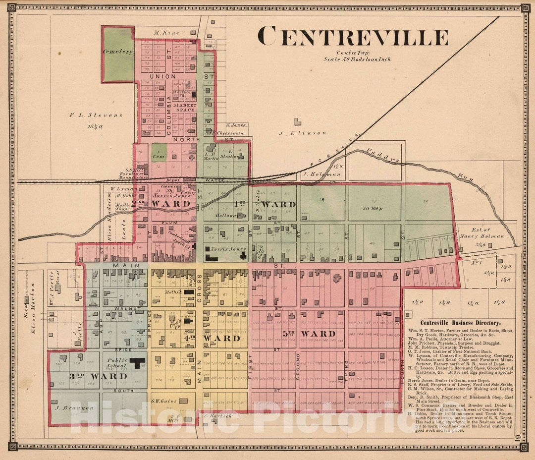 Historic Map : 1874 Centreville, Wayne County, Indiana. - Vintage Wall Art