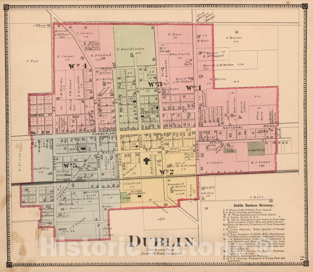 Historic Map : 1874 Dublin, Wayne County, Indiana. - Vintage Wall Art