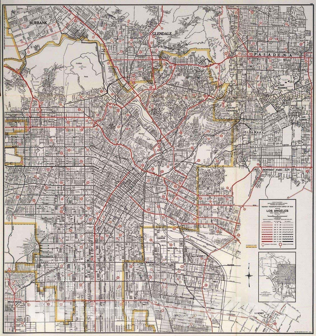 Historic Map : 1935 City of Los Angeles (East Central Section). - Vintage Wall Art