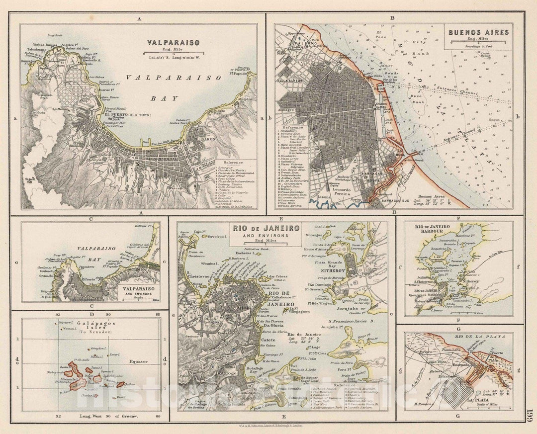 Historic Map : Valparaiso (Chile), 1906 Valparaiso. Buenos Aires. Rio de Janeiro Galapagos Islands. Rio de Janeiro Harbour. La Plata. , Vintage Wall Art