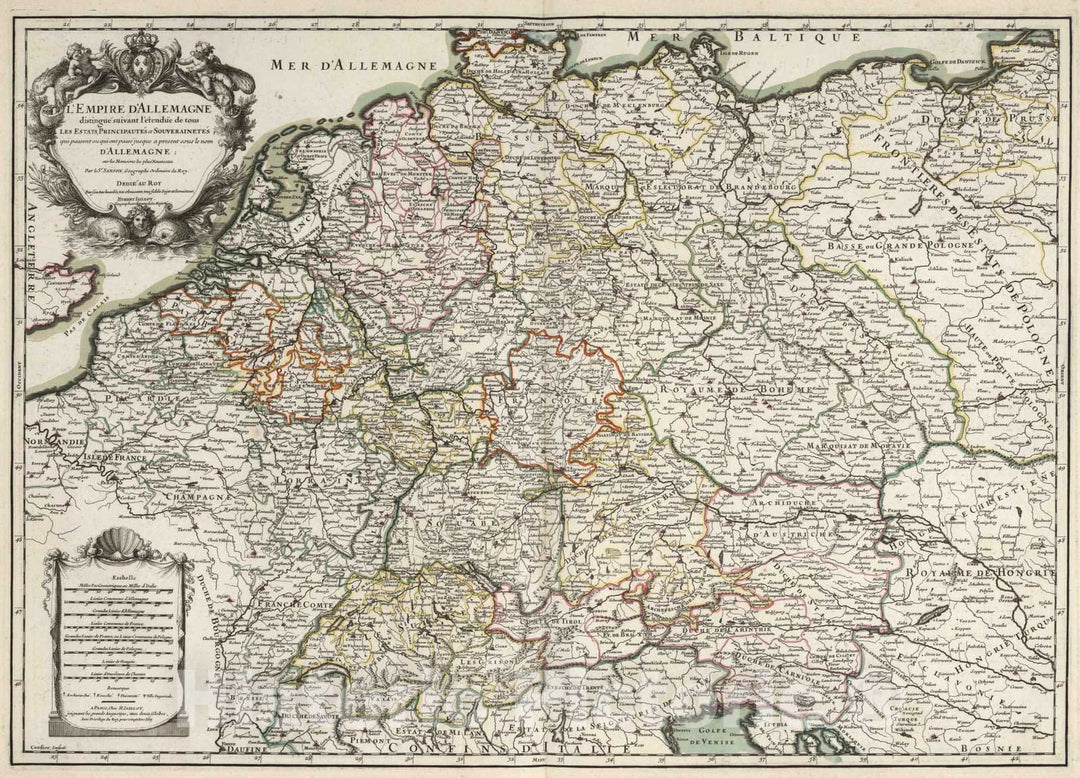 Historic Map : Germany, 1695 L'Empire D'Allemagne. , Vintage Wall Art