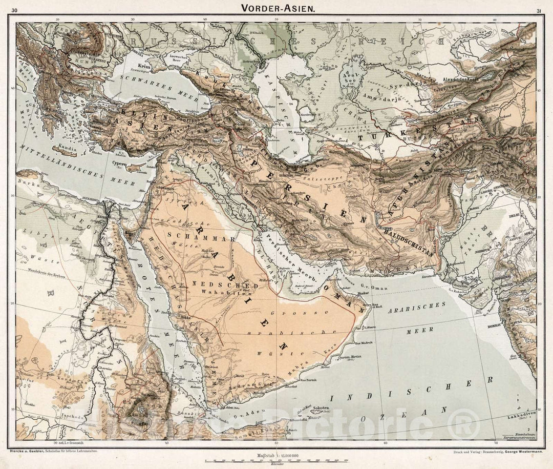 Historic Map : West Asia 1896 Vorder-Asien , Vintage Wall Art