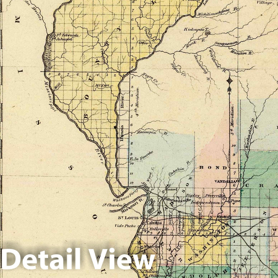 Historic Map : 1876 Illinois in 1822 (with view:) First State House at Kaskaskia. - Vintage Wall Art