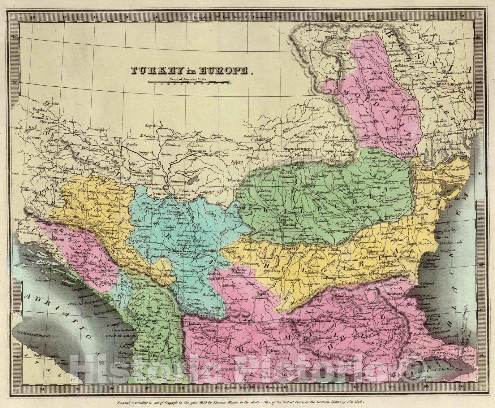 Historic Map : 1835 Turkey In Europe. - Vintage Wall Art