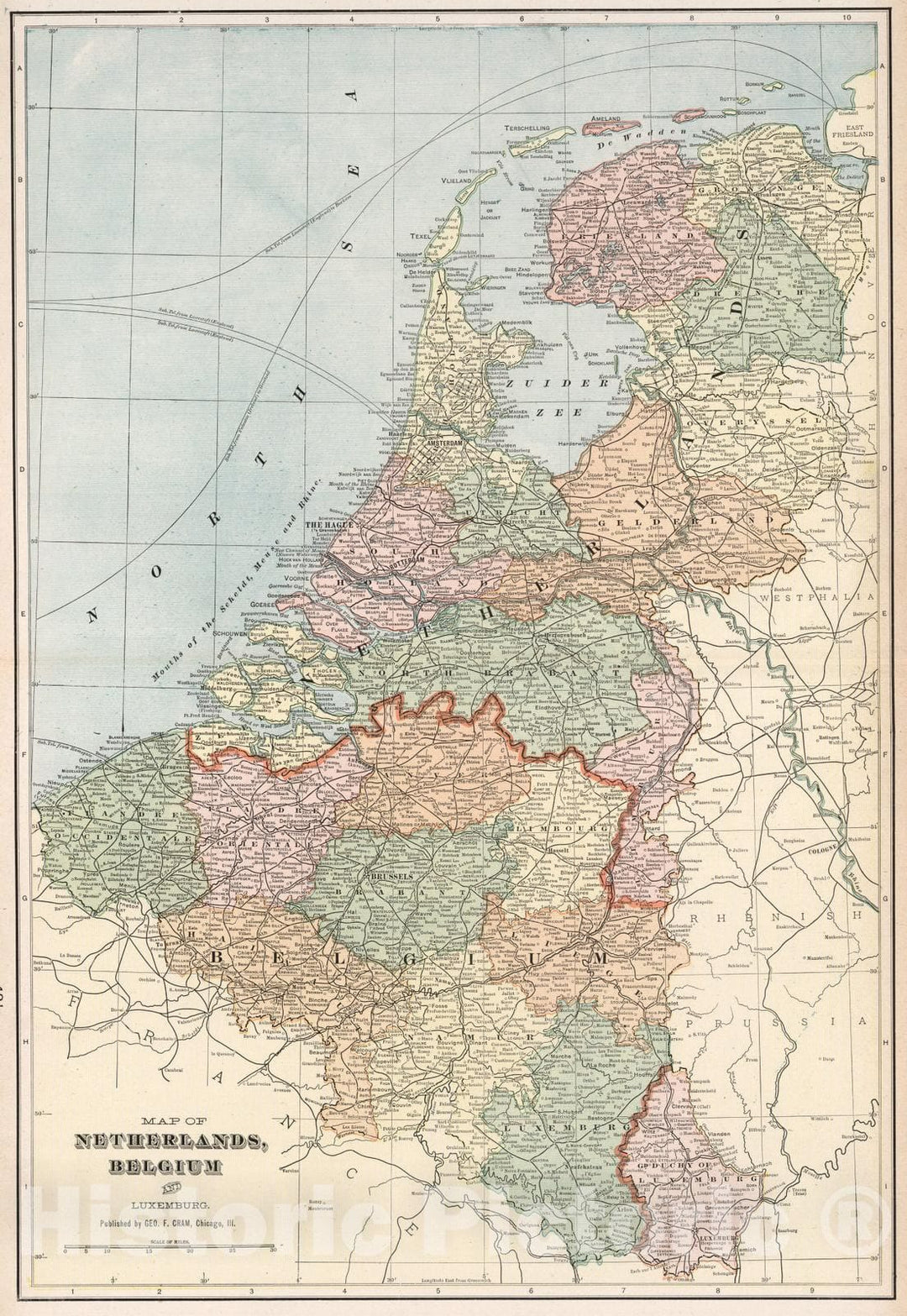 Historic Map : 1901 Map of Netherlands, Belgium and Luxemburg - Vintage Wall Art