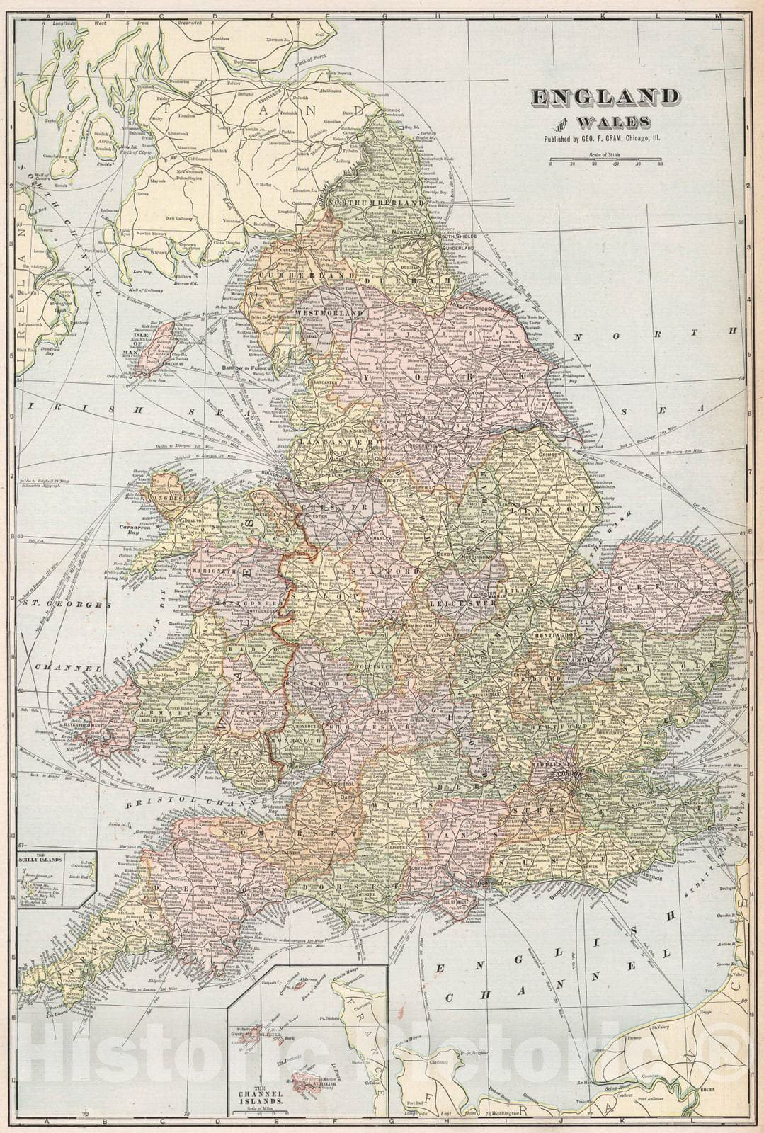 Historic Map : 1901 England and Wales : Vintage Wall Art