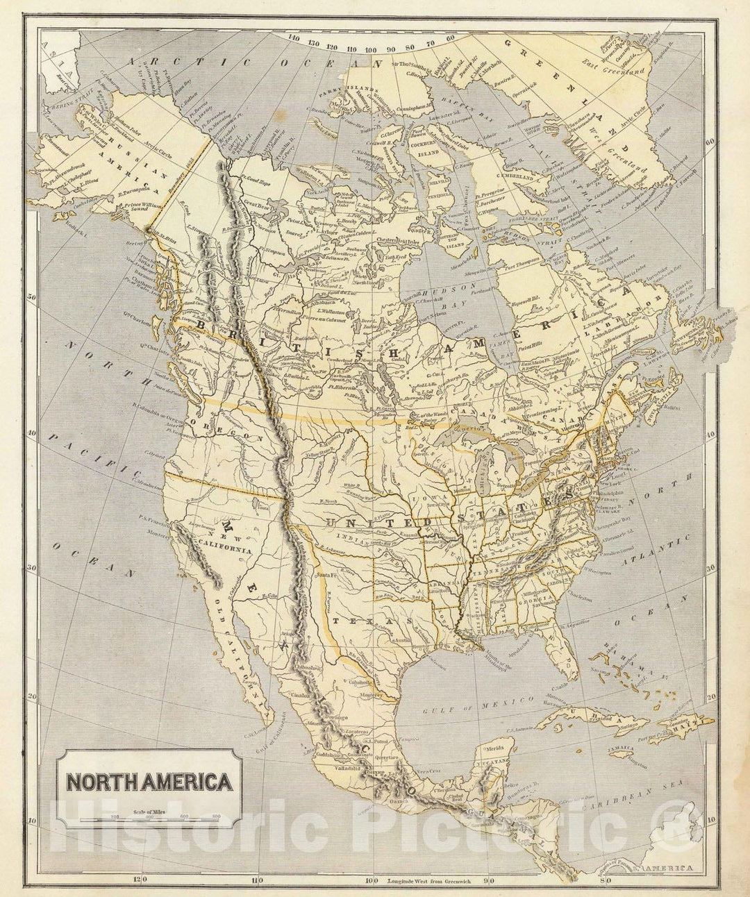 Historic Map : National Atlas - 1845 North America. - Vintage Wall Art