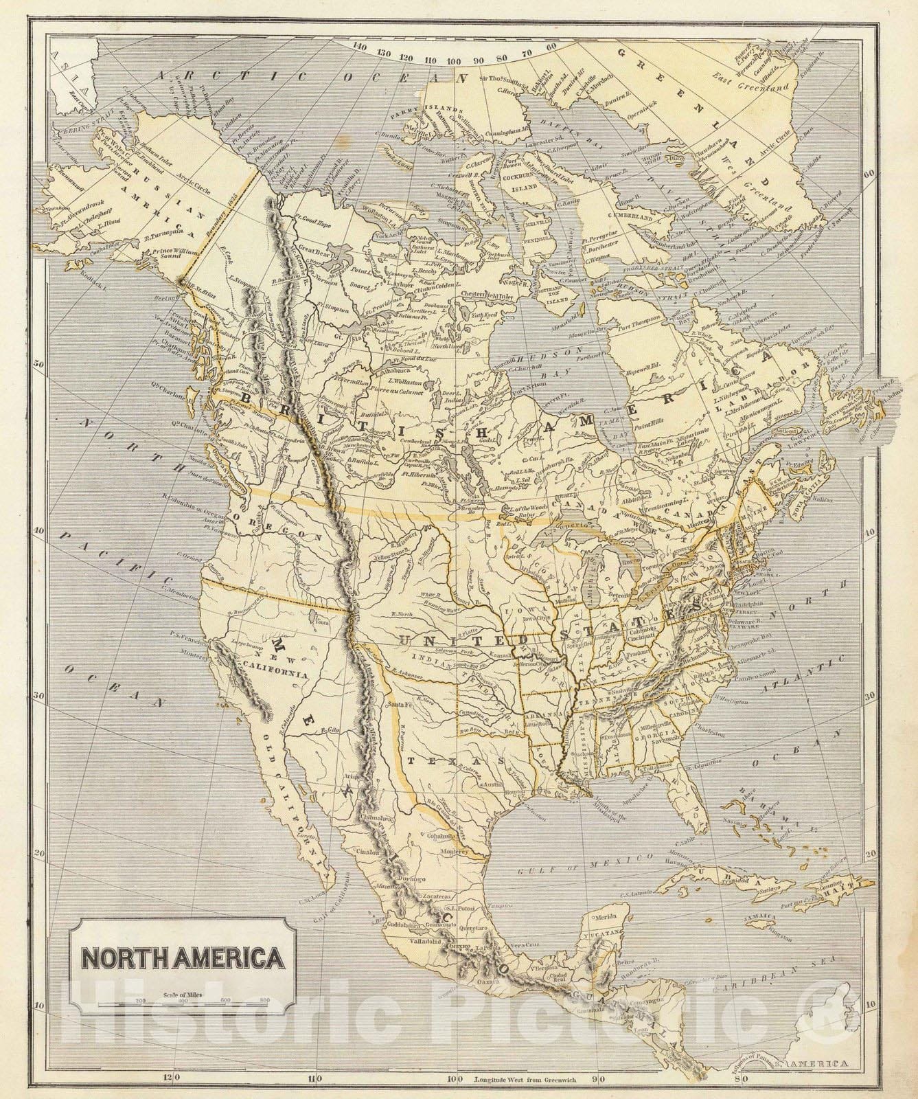 Historic Map : National Atlas - 1845 North America. - Vintage Wall Art