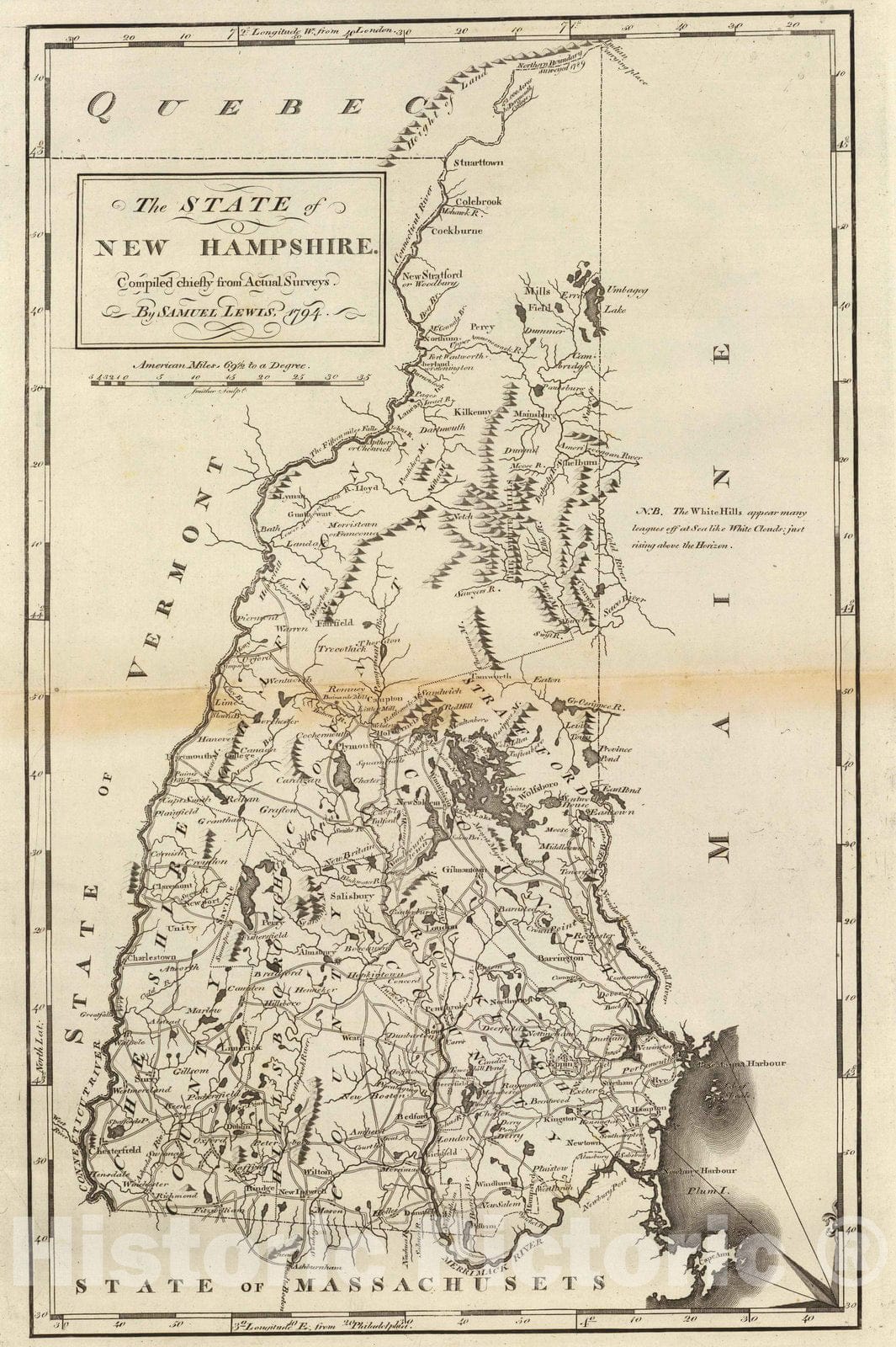 Historic Wall Map : 1796 The State of New Hampshire. - Vintage Wall Art