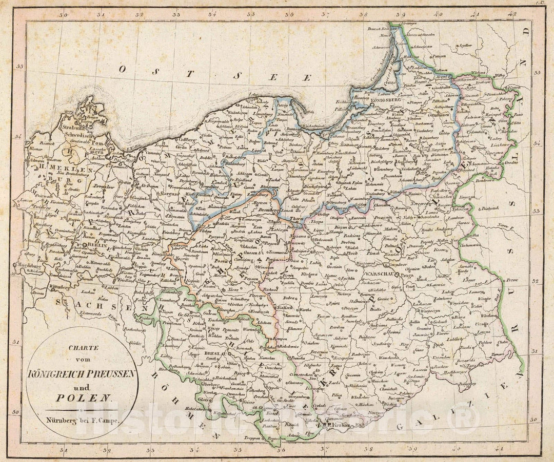 Historic Map : Poland; Prussia , Germany, 1822 Preussen, Polen. , Vintage Wall Art