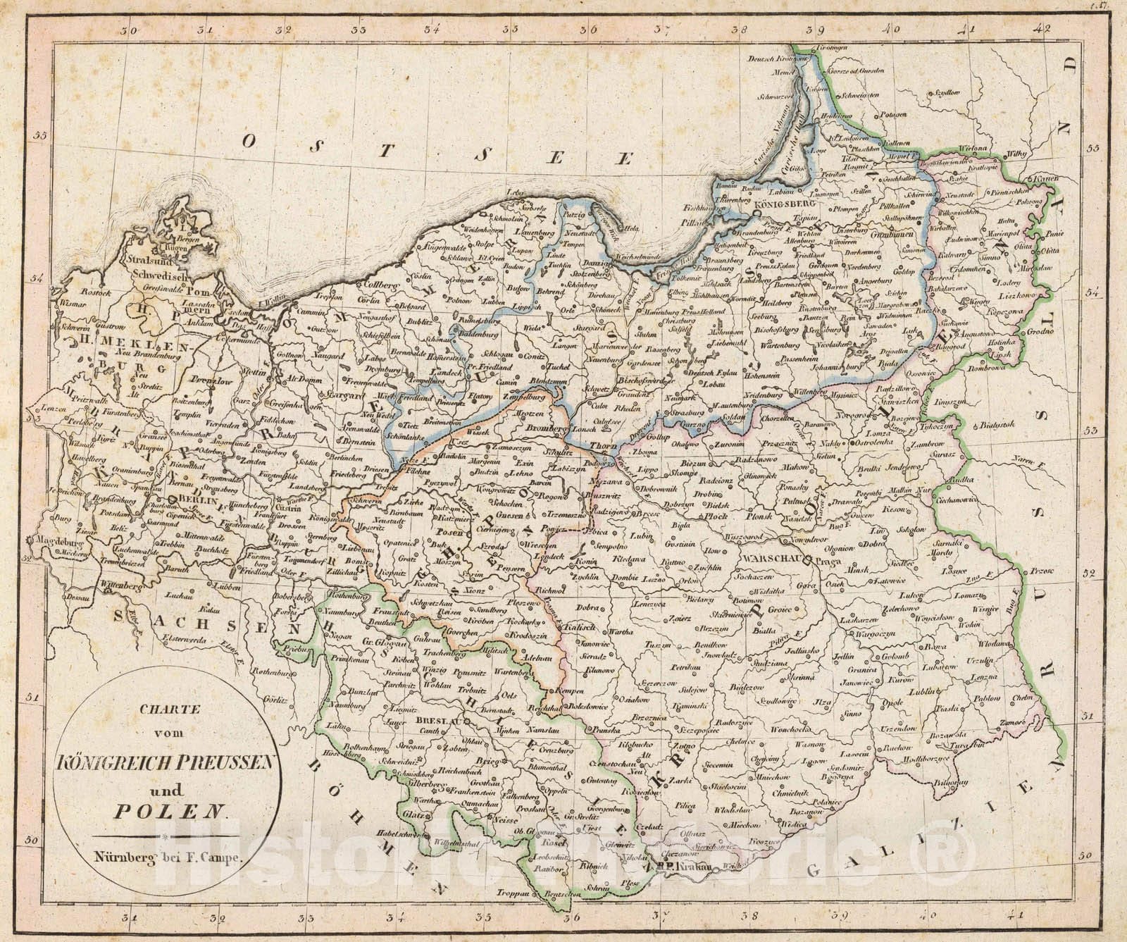 Historic Map : Poland; Prussia , Germany, 1822 Preussen, Polen. , Vintage Wall Art