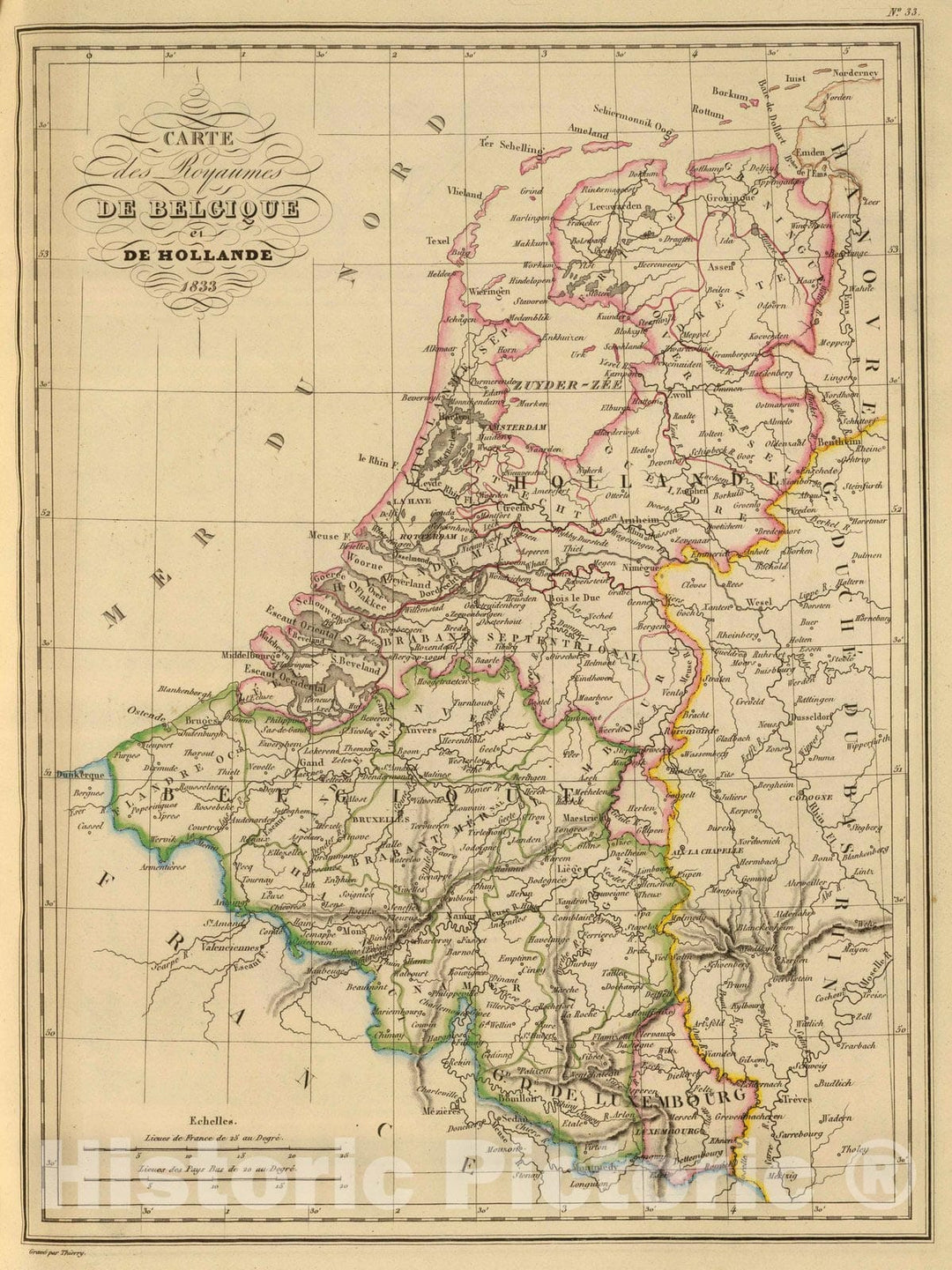 Historic Map : Belgium; Netherlands, 1837 Belgique et de Hollande, 1812. , Vintage Wall Art