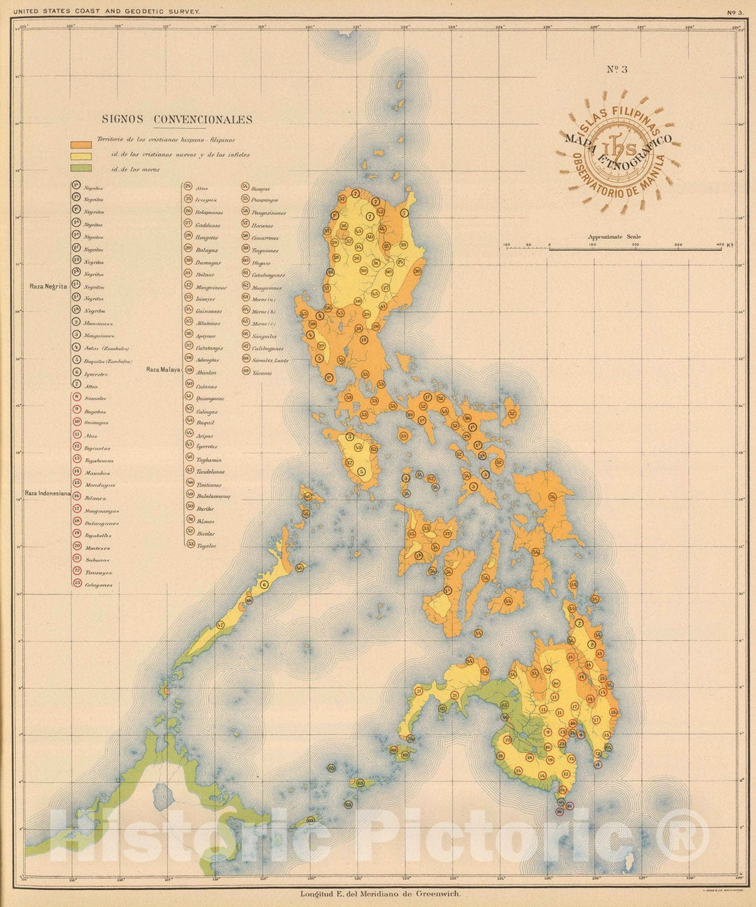 Historic Map : Philippines, 1899 No. 3. Mapa Etnografico. , Vintage Wall Art