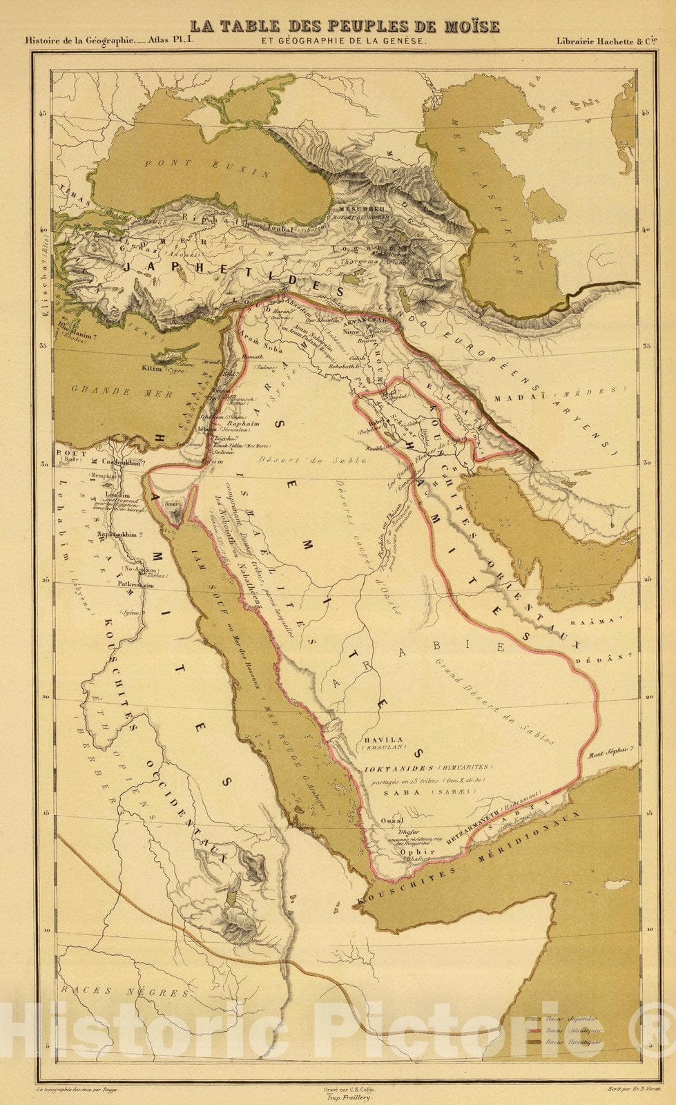 Historic Map : Saudi Arabia; Turkey, Middle East 1874 La table des peuples de Moise et geographie de la Genese. , Vintage Wall Art