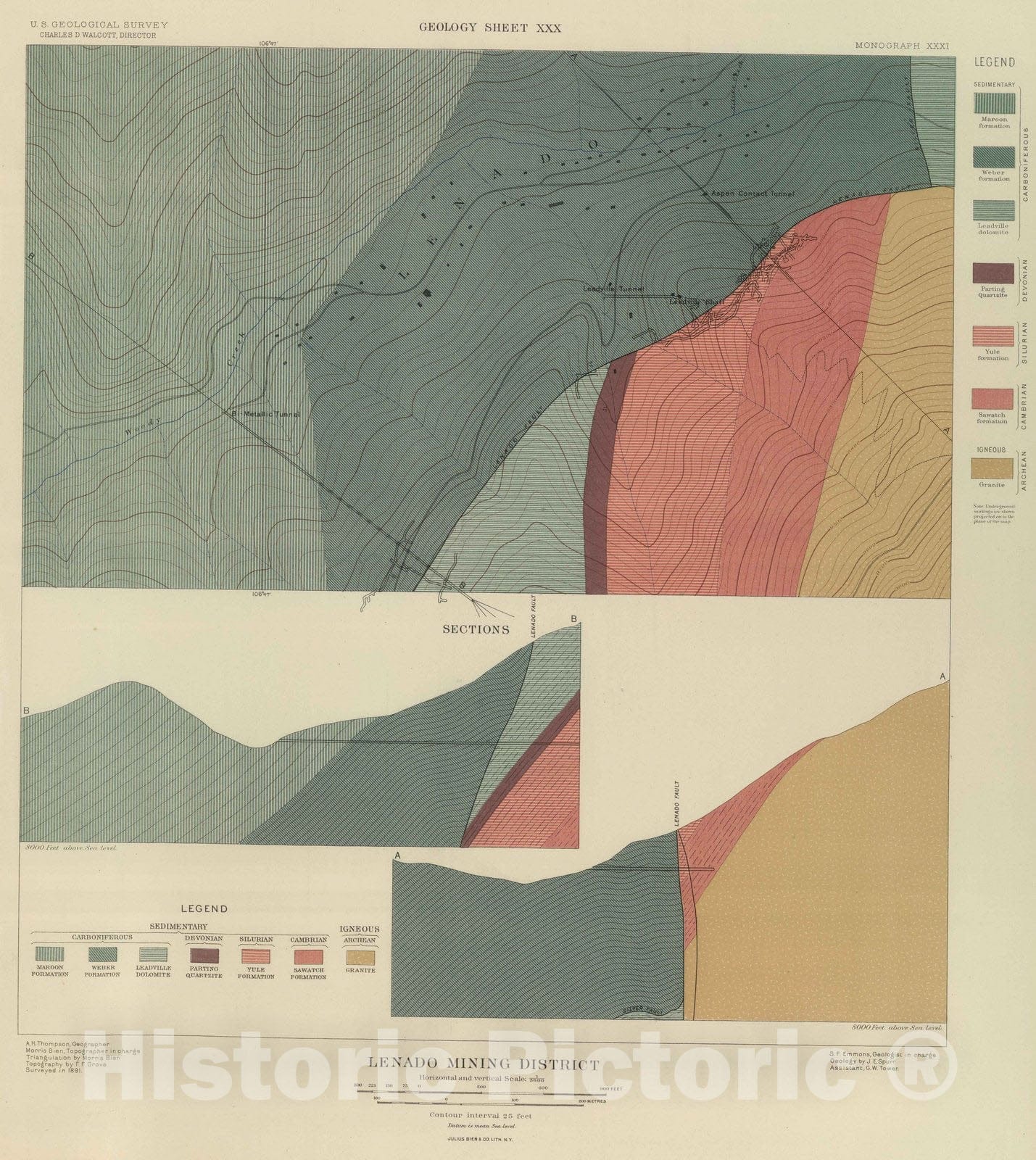 Historic Map : Geologic Atlas - 1898 Lenado Mining District Sheet. - Vintage Wall Art