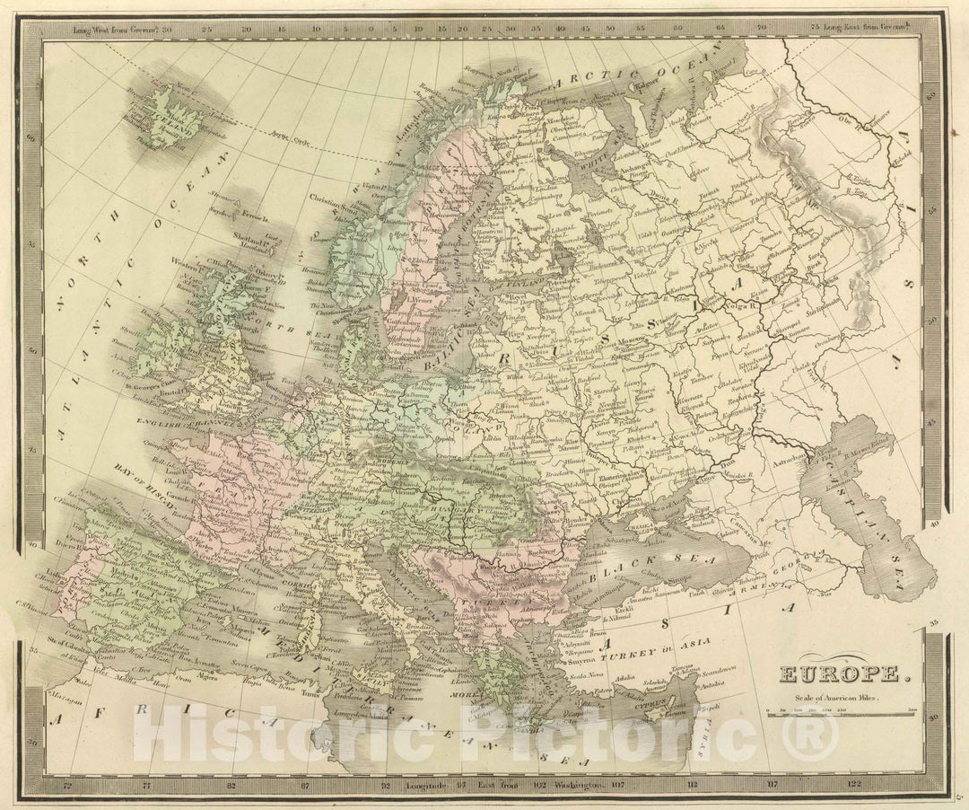 Historic Map : 1848 Europe. v2 - Vintage Wall Art