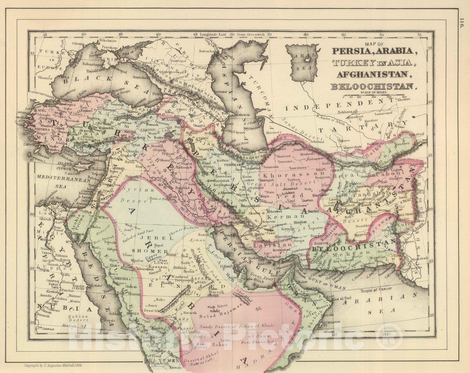 Historic Map : 1884 Persia, Arabia, Turkey, Afghanistan, Beloochistan. - Vintage Wall Art