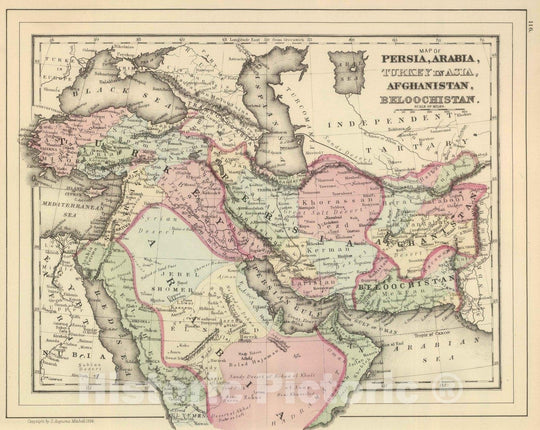 Historic Map : 1884 Persia, Arabia, Turkey, Afghanistan, Beloochistan. - Vintage Wall Art