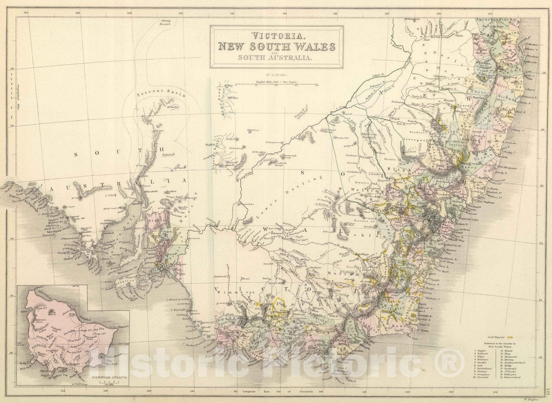 Historic Map : 1854 Victoria, New South Wales, and South Australia : Vintage Wall Art