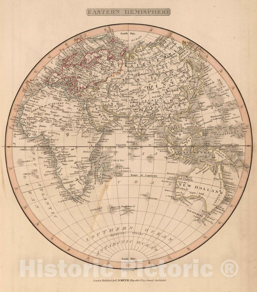 Historic Map : 1808 Eastern Hemisphere. - Vintage Wall Art