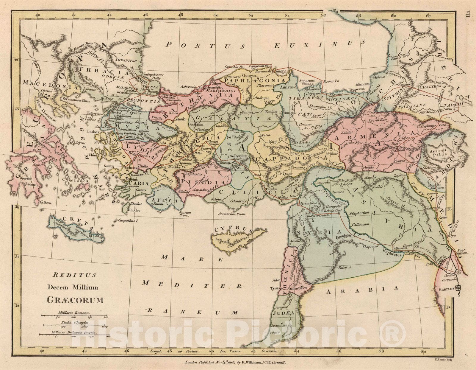 Historic Map : Turkey; Syria, Asia Minor 1815 Reditus Decem Millium Graecorum. , Vintage Wall Art