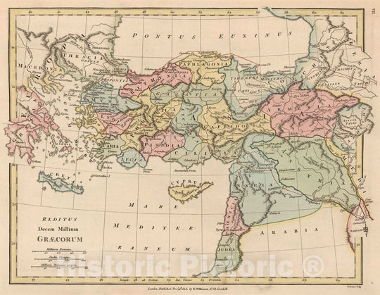 Historic Map : Turkey; Syria, Asia Minor 1815 Reditus Decem Millium Graecorum. , Vintage Wall Art