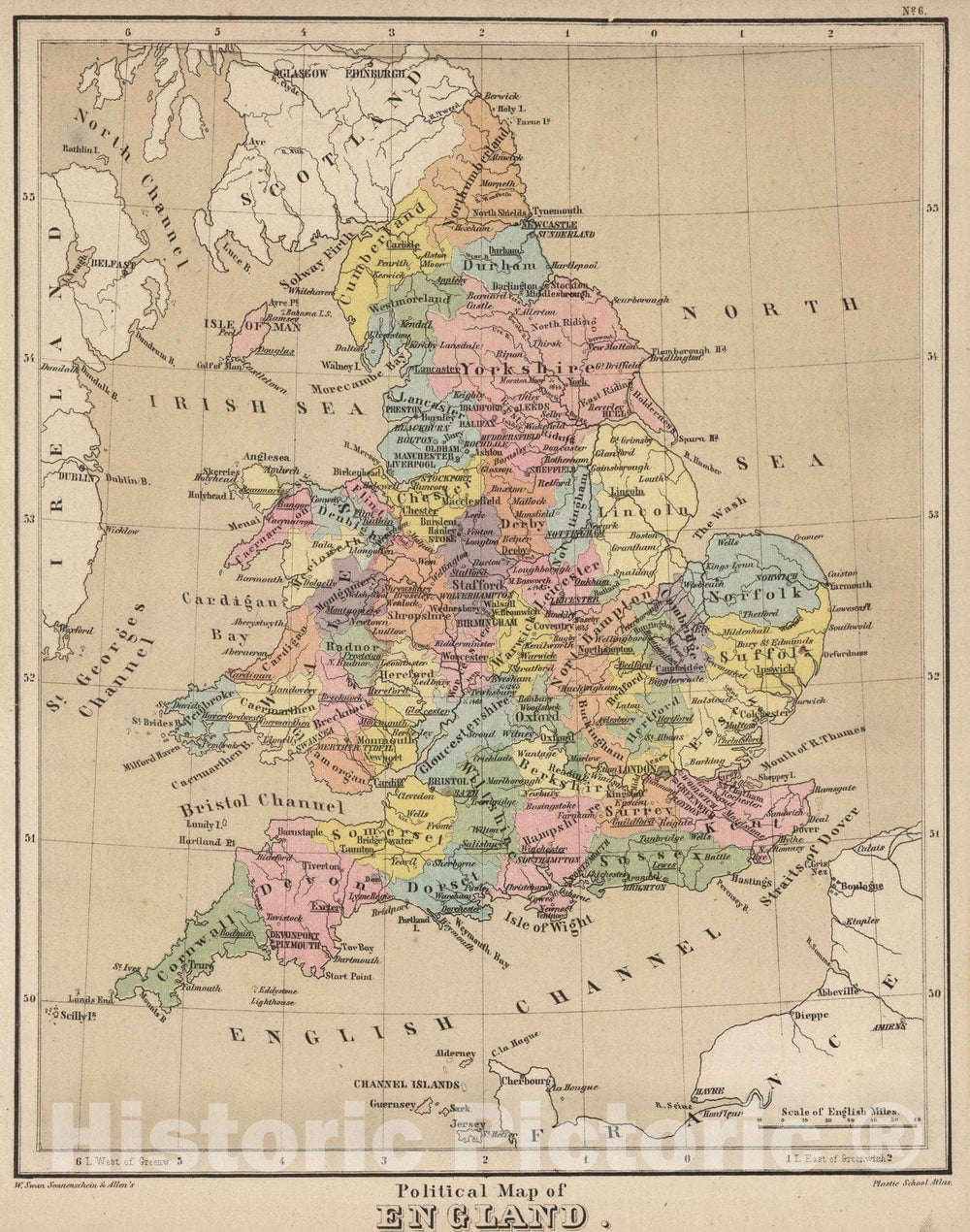 Historic Map - 1880 Political Map of England. - Vintage Wall Art