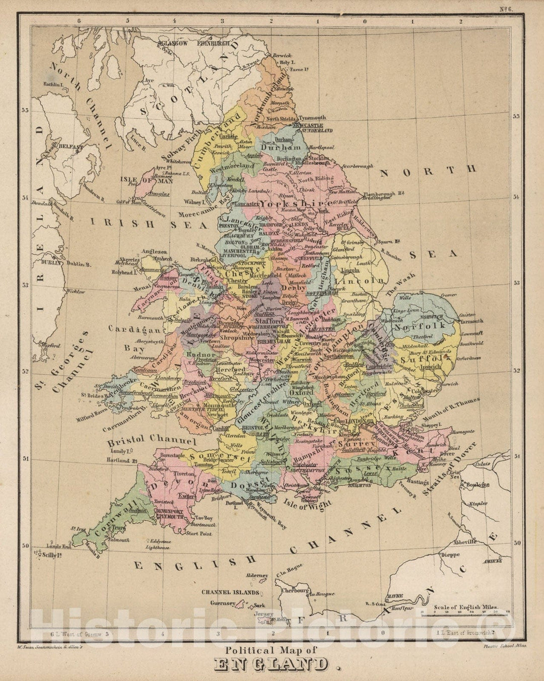 Historic Map - 1880 Political Map of England. - Vintage Wall Art