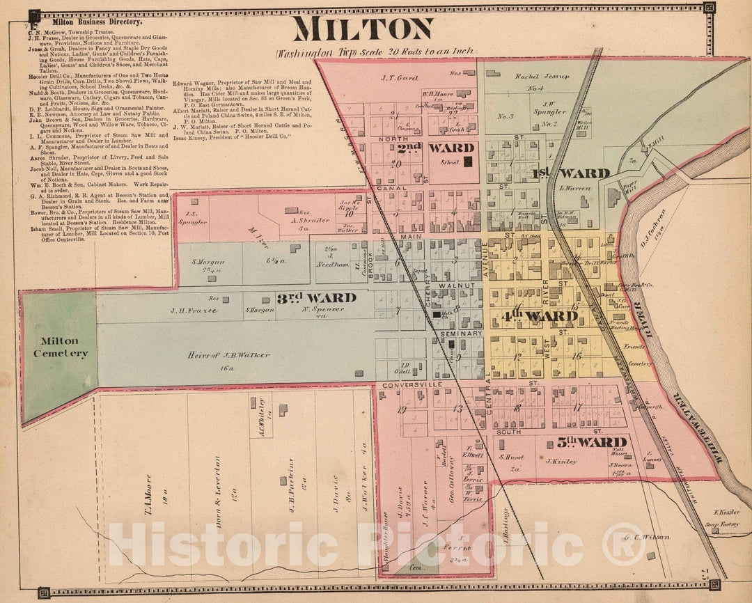 Historic Map : 1874 Milton, Wayne County, Indiana. - Vintage Wall Art