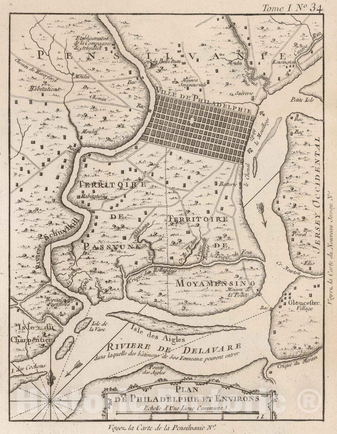 Historic Map : Philadelphia (Pa.), 1764 Plan de Philadelphie et environs , Vintage Wall Art