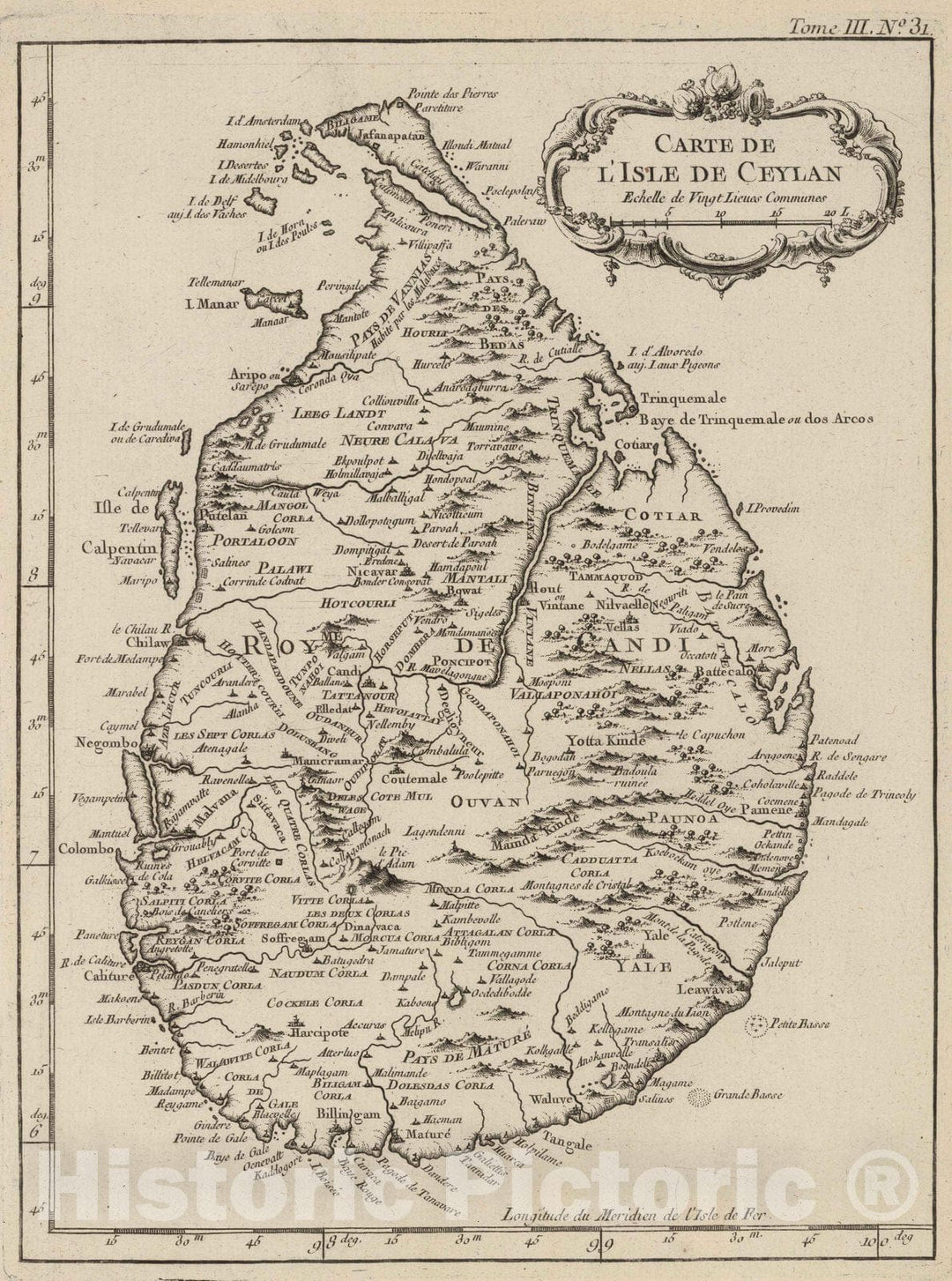 Historic Map : Sri Lanka, , Asia 1764 Carte de l'Isle de Ceylan , Vintage Wall Art