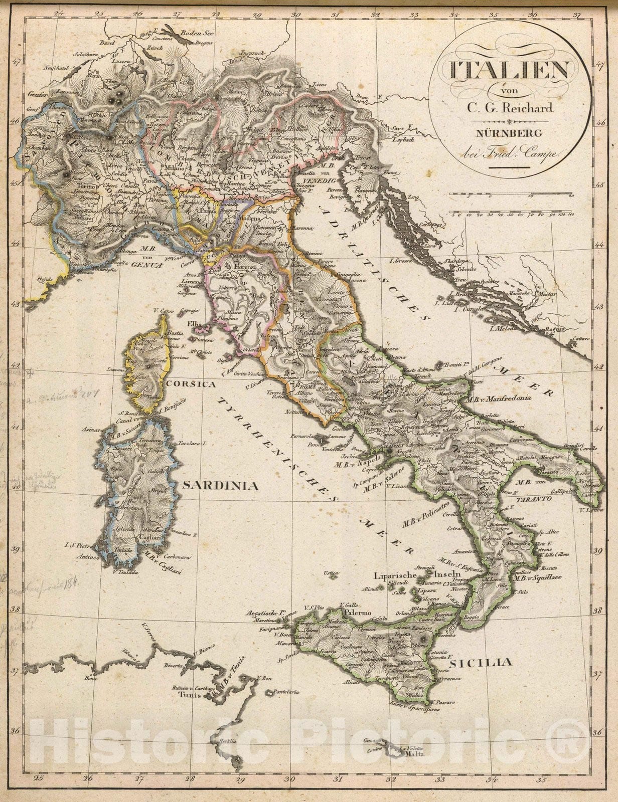 Historic Map : Italy, 1822 Italien. , Vintage Wall Art