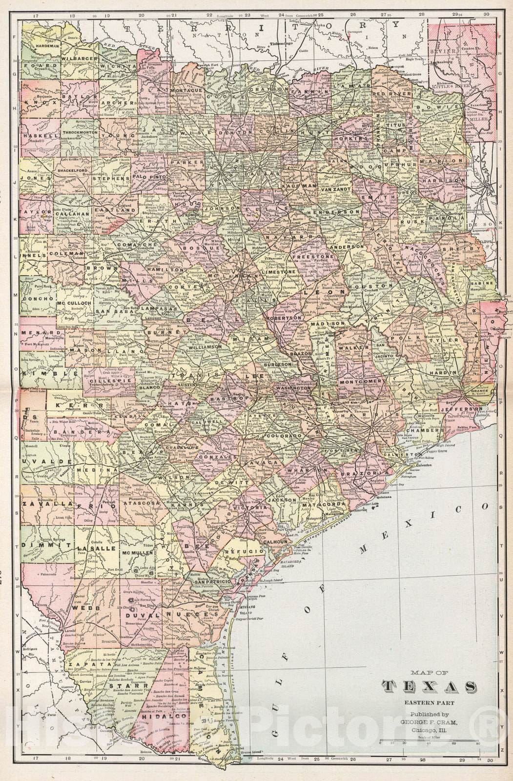 Historic Map : 1901 Map of Texas : Eastern part - Vintage Wall Art