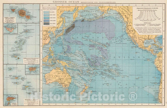 Historic Map : Tonga, French Polynesia, Pacific 1881 Grosser Ocean. , Vintage Wall Art