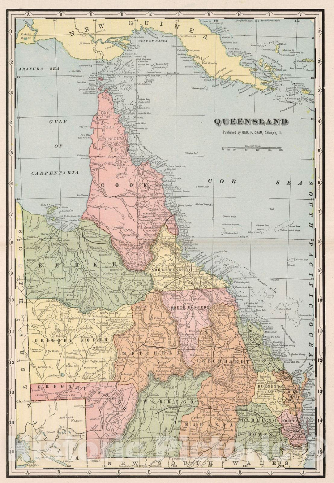 Historic Map : 1901 Queensland - Vintage Wall Art