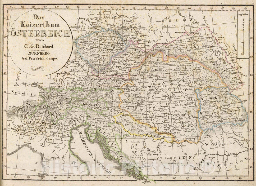 Historic Map : Austria; Hungary, Balkan Peninsula 1822 Osterreich. , Vintage Wall Art