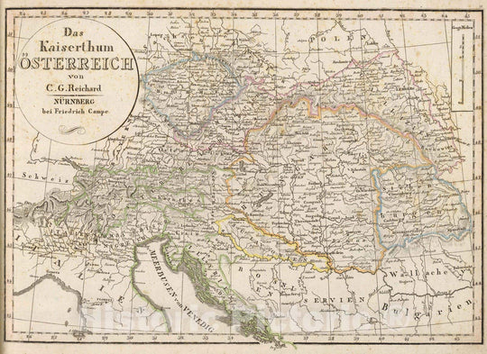 Historic Map : Austria; Hungary, Balkan Peninsula 1822 Osterreich. , Vintage Wall Art