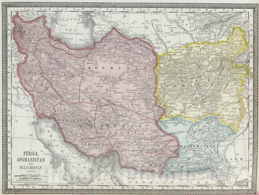 Historic Map : National Atlas - 1889 Persia, Afghanistan, and Beluchistan. - Vintage Wall Art