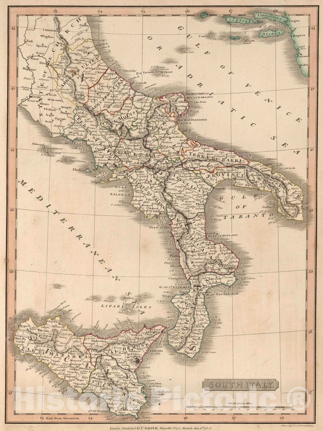 Historic Map : 1808 South Italy. - Vintage Wall Art